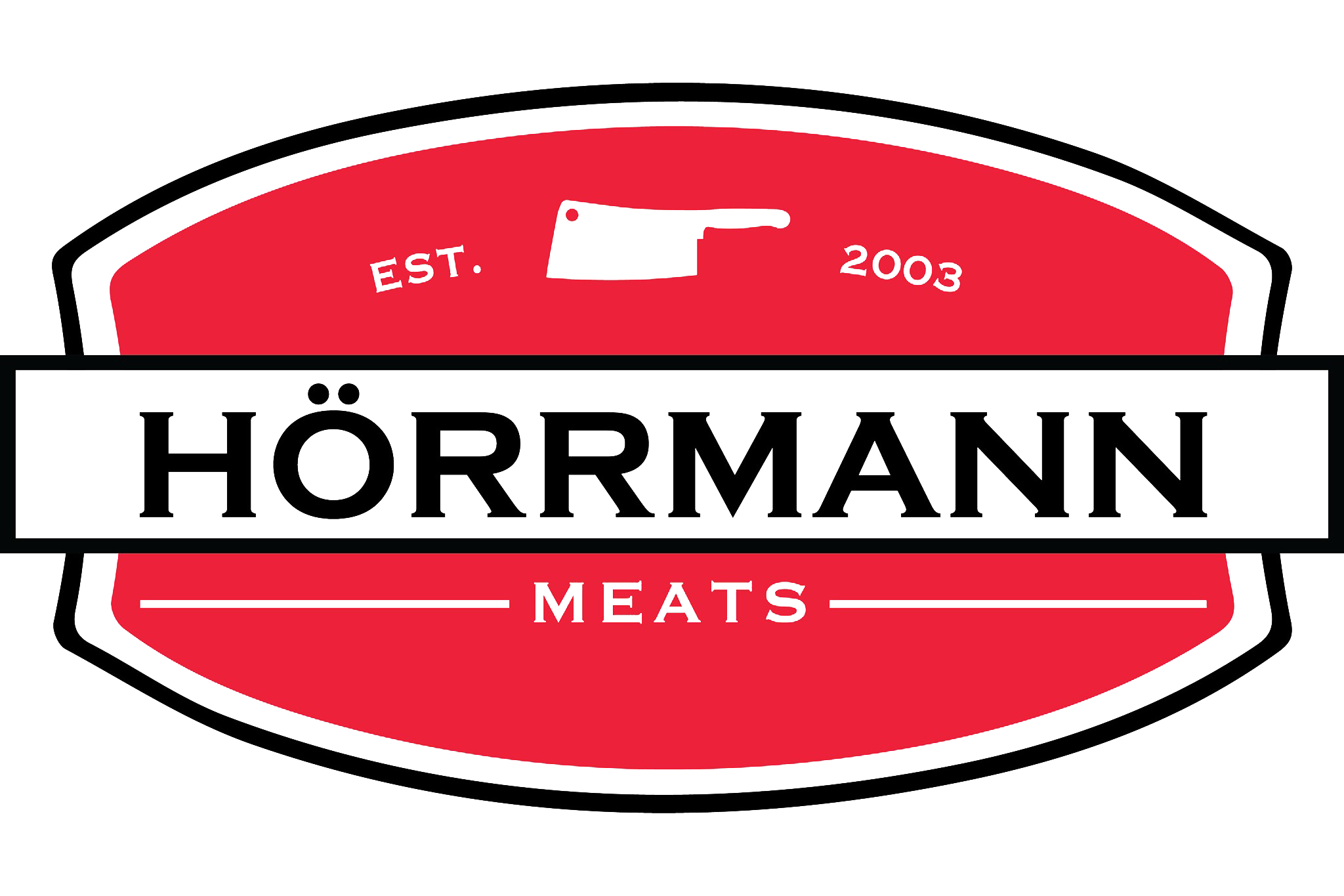 Logo-Padding Logo of Hörmann Meats, established in 2003, featuring a red background with a cleaver graphic and bold black text.
